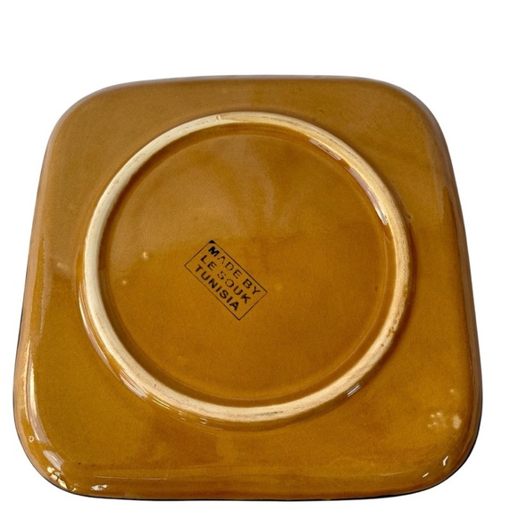 Le Souk Tunisia Handmade Honey Square Ceramic Vintage Platter Pottery Art Plate - Picture 5 of 12